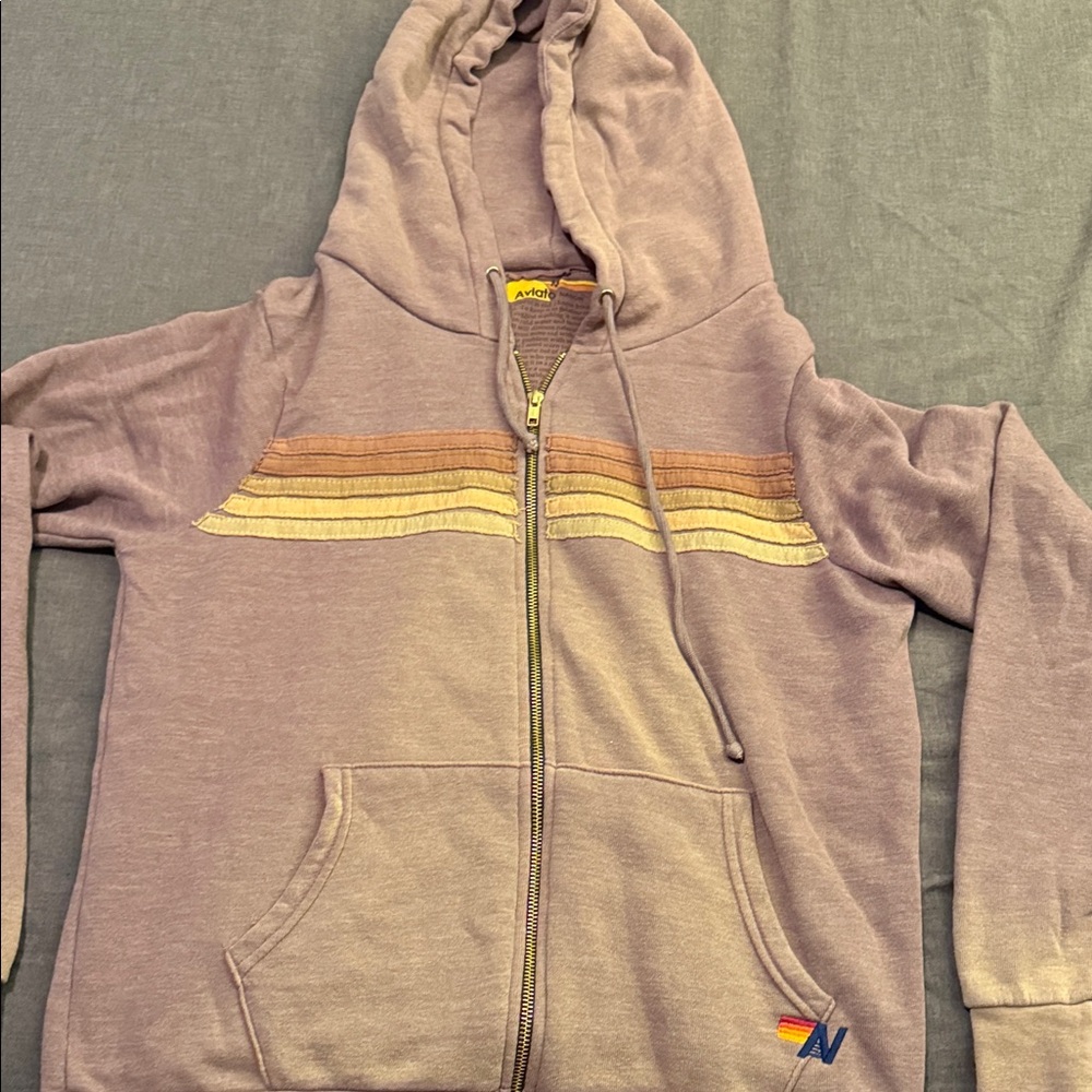 Aviator Nation Lavender Hoodie with Multicolor Stripes